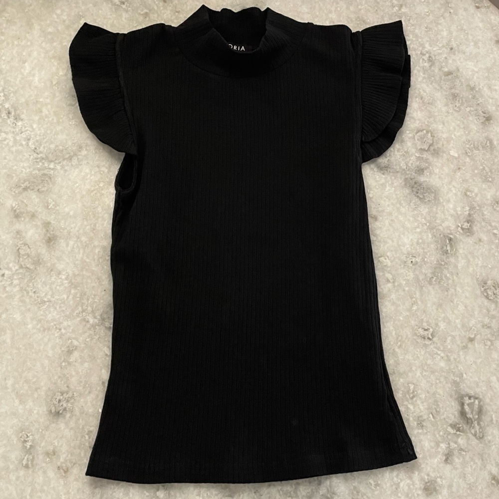Storia Ribbed Mock Neck Ruffle Sleeve Top - Picture 3 of 11